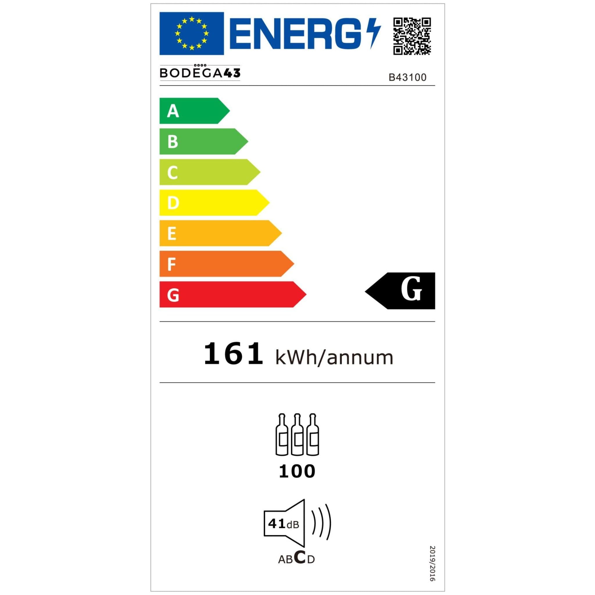 EU-Energielabel für 100er Weinklimaschrank B43100L (Einbau)