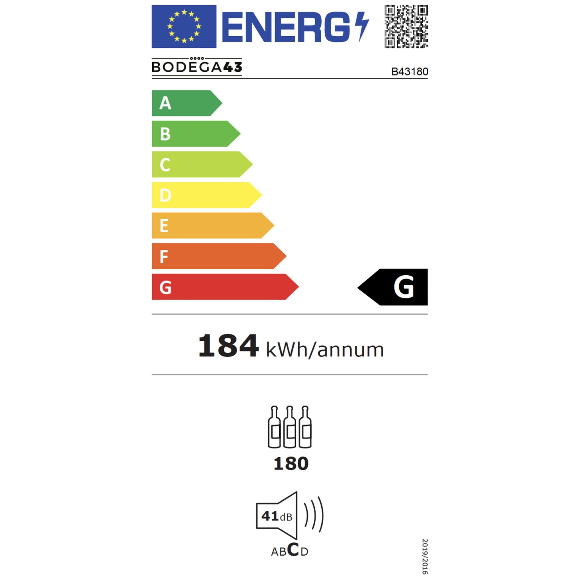 EU-Energielabel für 180er Weinklimaschrank B43180FL Tür linksdrehend
