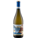 Flasche Lugana Il Laghetto DOC mit blauer Kapsel, Etikett mit See, Weinglas und Segelboot