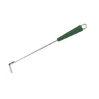 Big Green Egg Ascheschieber für L und M mit grünem Griff, Öse und abgewinkelter Edelstahlklinge zur Ascheentfernung.