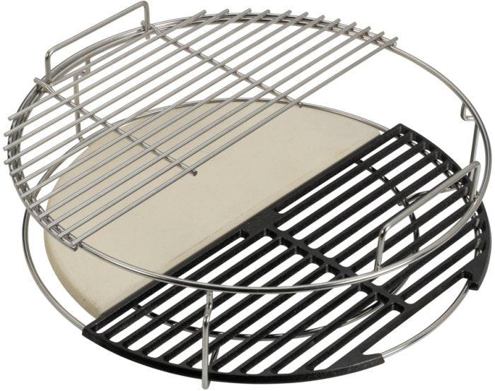 Big Green Egg Grill-Set mit Edelstahlrost, halbrundem convEGGtor Stone und gusseisernem Grillrost