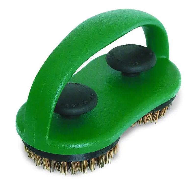 Grüner doppelseitiger Grillrost-Schrubber mit Bronzeborsten von Big Green Egg