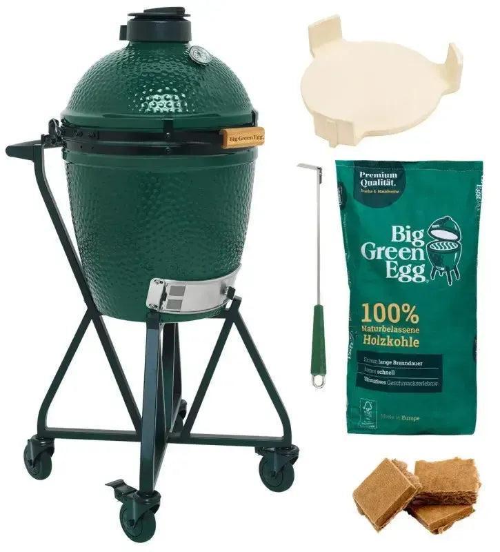Big Green Egg Medium Starterset auf Nest-Standfuß mit convEGGtor, Anzündkamin, Holzkohle und Anzündern