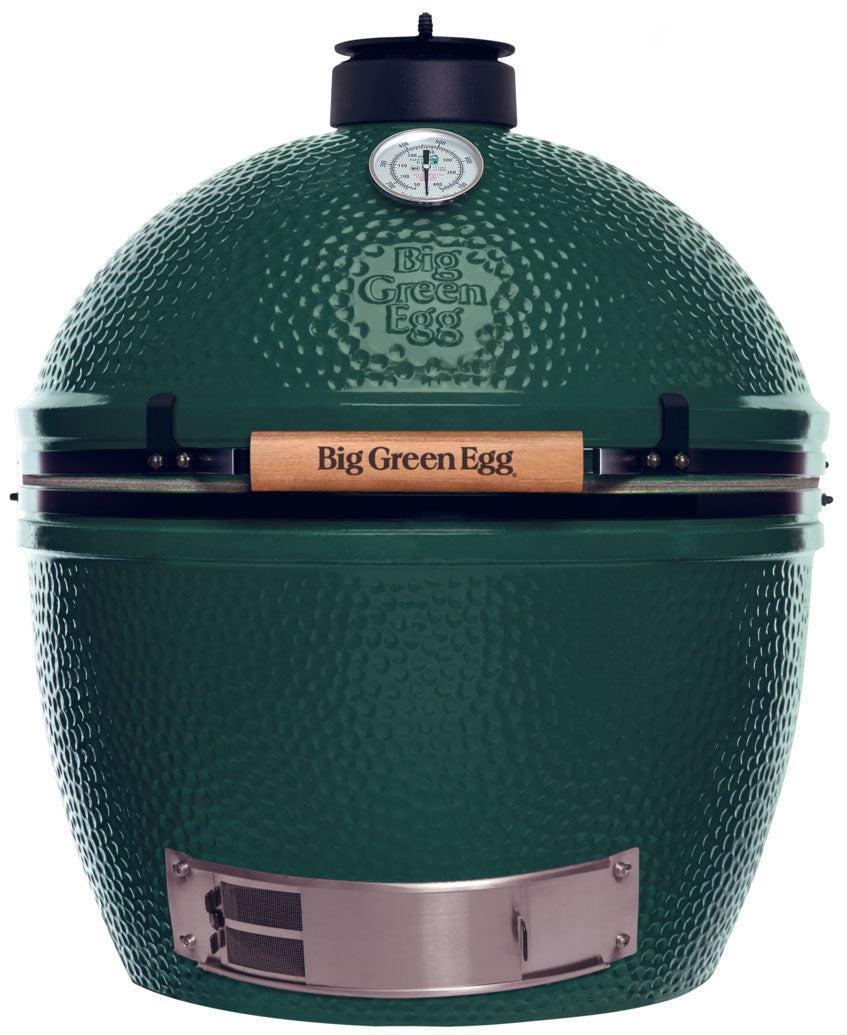 Big Green Egg XLarge aus grüner Keramik mit geschlossenem Deckel und Thermometer, freigestellt