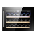 Bodega 43 Einbau-Weinklimaschrank B4318CL frontal, voll mit Weinflaschen, Glastür, Griff links
