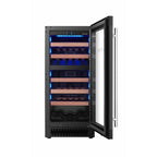 Bodega 43 Weinklimaschrank B4328R geöffnet, leerer Innenraum mit Holzregalen, zwei Zonen, blaue LED
