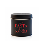 Pasta a la Napoli Gewürzdose frontal freigestellt, mattschwarz mit roter Schrift und silbernem Deckelrand