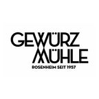 Logo der Rosenheimer Gewürzmühle in Schwarz auf Weiß mit Schriftzug Gewürzmühle Rosenheim seit 1957