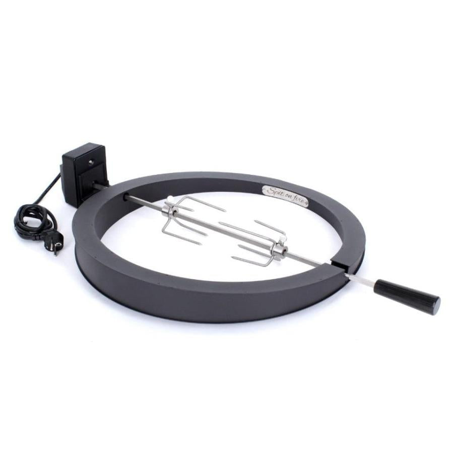 The Spit on Fire Compact 16 Zoll Rotisserie-Ring aus Stahl mit Motor, Netzkabel und Edelstahl-Drehspieß mit Holzgriff