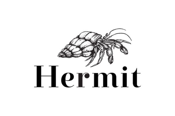 Logo der Marke Hermit Gin aus den NIederlanden mit Schalentier als gezeichnetes Logo präsentiert im miori Sortiment