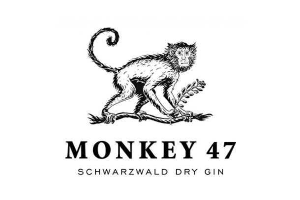 Mokey 47 Schwarzwald Dry Gin Logo mit gezeichnetem Affen auf Ast