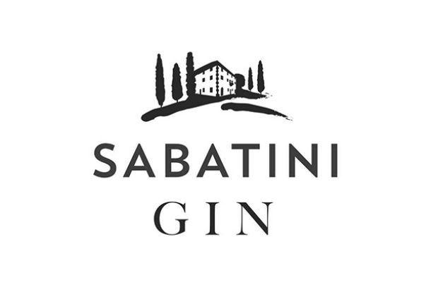 Sabatini Gin Logo mit gezeichneter toskanischer Landschaft und Haus