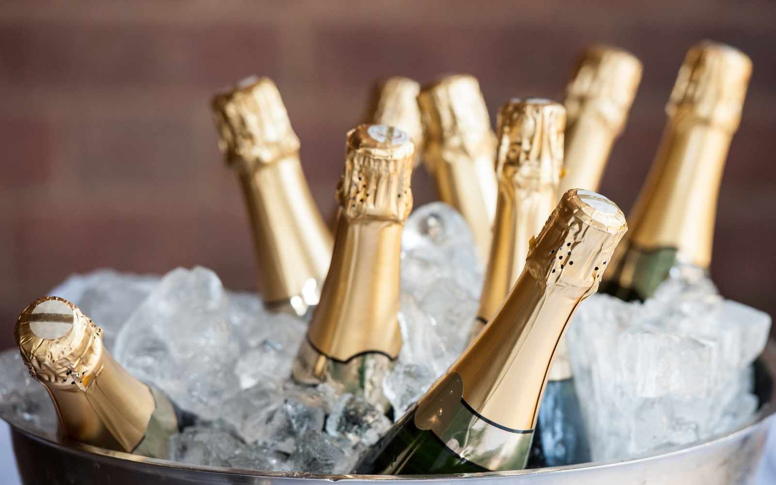 Champagnerauswahl bei miori in Saarbrückeen in einem grossen Eiskühler befinden sich 8 Flaschen Champagner