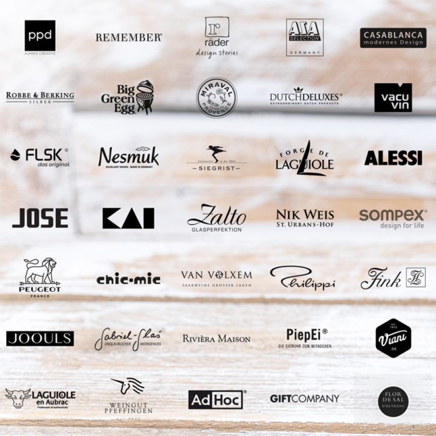 Auflistung verschiedener Marken, die wir bei miori führen. Als Beispiel ASA, Remember, Räder, Robbe & Berking